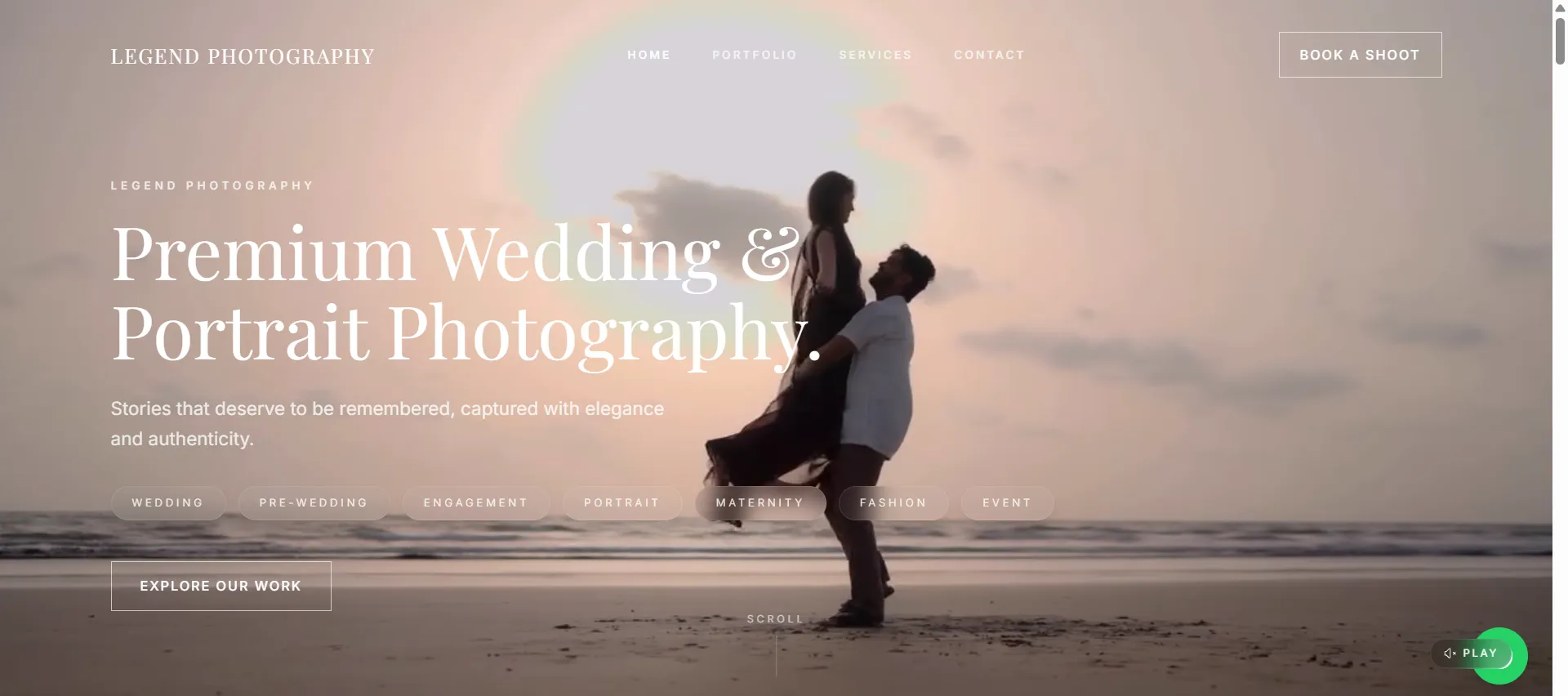 Screenshot of the Legend Photography website